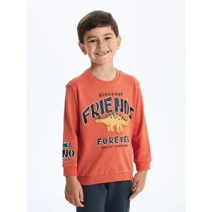 LCW Kids Turuncu Bisiklet Yaka Baskılı Kalın Erkek Çocuk Sweatshirt