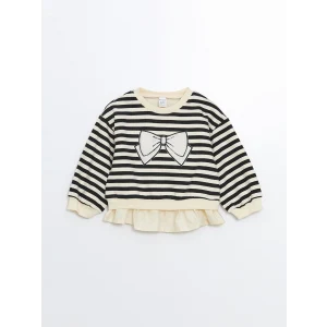 LCW Kids Siyah Bisiklet Yaka Çizgili Kız Bebek Sweatshirt