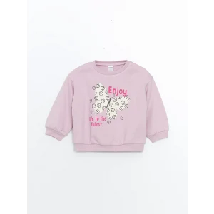 LCW Kids Lila Bisiklet Yaka Kalın Baskılı Kız Çocuk Sweatshirt