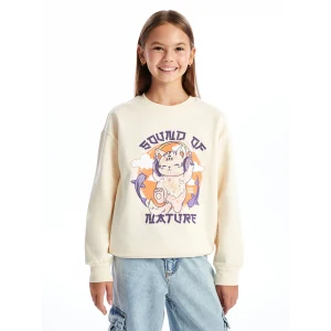 LCW Kids Bej Bisiklet Yaka Kız Çocuk Kalın Sweatshirt