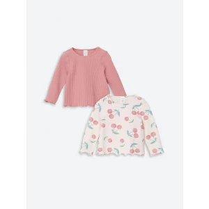 LCW baby Ekru Bisiklet Yaka Kız Bebek Tişört 2li