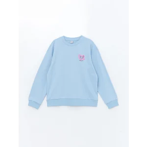 LCW Kids Mavi Bisiklet Yaka Kız Çocuk Kalın Sweatshirt