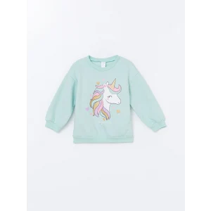 LCW Kids Turkuaz Bisiklet Yaka Kalın Baskılı Kız Çocuk Sweatshirt