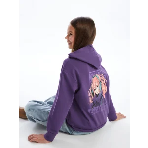 LCW Kids Mor Kapüşonlu Kız Çocuk Kalın Sweatshirt
