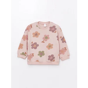 LCW Kids Ekru Bisiklet Yaka Uzun Kollu Çiçekli Kız Çocuk Sweatshirt