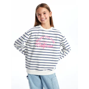 LCW Kids Ekru Bisiklet Yaka Kız Çocuk Kalın Sweatshirt
