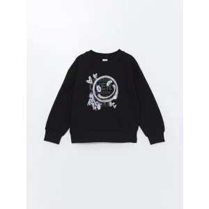 LCW Kids Siyah Bisiklet Yaka Kız Çocuk Kalın Sweatshirt