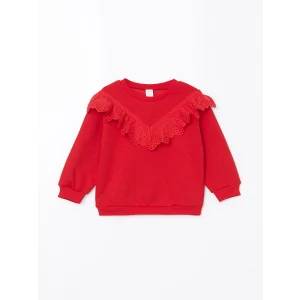 LCW Kids Kirmizi Bisiklet Yaka Kalın Kız Bebek Sweatshirt