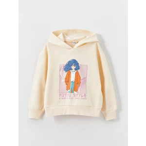 LCW Kids Bej Kapüşonlu Kız Çocuk Kalın Sweatshirt