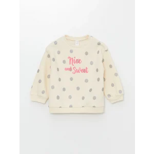 LCW Kids Ekru Bisiklet Yaka Kalın Baskılı Kız Bebek Sweatshirt