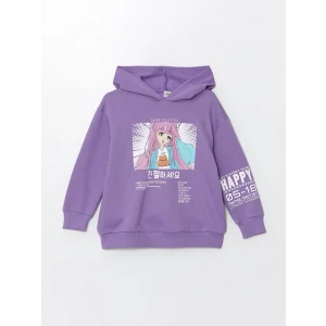 LCW Kids Mor Kapüşonlu Kız Çocuk Kalın Sweatshirt