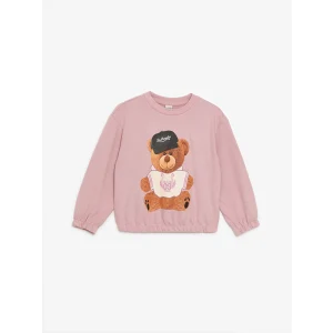 LCW Kids Pembe Bisiklet Yaka Baskılı Uzun Kollu Kız Çocuk Sweatshirt