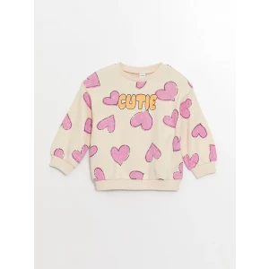 LCW Kids Ekru Bisiklet Yaka Uzun Kollu Baskılı Kız Bebek Sweatshirt