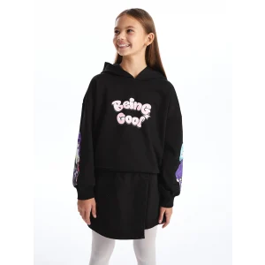 LCW Kids Siyah Kapüşonlu Kız Çocuk Kalın Sweatshirt