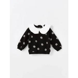 LCW Kids Siyah Bebe Yaka Kalın Çiçekli Kız Çocuk Sweatshirt