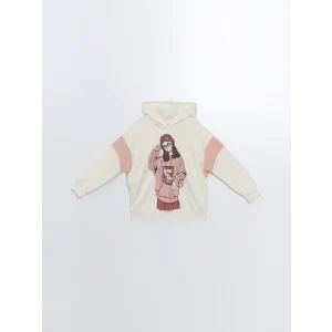 LCW Kids Ekru Kapüşonlu Kız Çocuk Kalın Sweatshirt