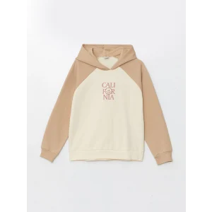 LCW Kids Bej Kapüşonlu Kız Çocuk Kalın Sweatshirt
