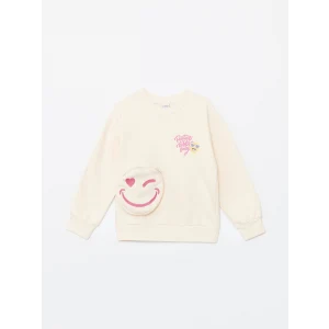 LCW Kids Bej Bisiklet Yaka Kız Çocuk Kalın Sweatshirt