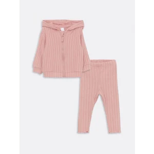 LCW baby Pembe Kapüşonlu Kız Bebek Hırka ve Tayt 2li Takım