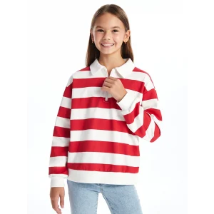 LCW Kids Kirmizi Polo Yaka Kız Çocuk Kalın Sweatshirt