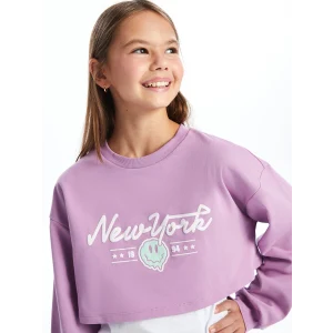 LCW Kids Lila Bisiklet Yaka Baskılı Uzun Kollu Kız Çocuk Sweatshirt