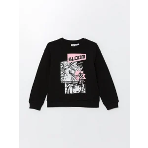 LCW Kids Siyah Baskılı Kız Çocuk Kalın Sweatshirt