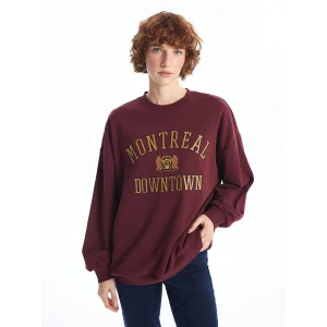 LCW Vision Bordo Bisiklet Yaka Nakışlı Uzun Kollu Kadın Sweatshirt