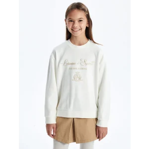 LCW Kids Ekru Bisiklet Yaka Kız Çocuk Kalın Sweatshirt