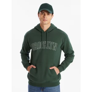 XSIDE Yeşil Uzun Kollu Nakışlı Erkek Kalın Hoodie