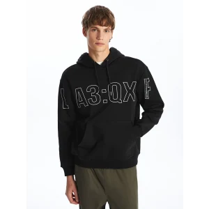 XSIDE Siyah Uzun Kollu Baskılı Erkek Kalın Hoodie