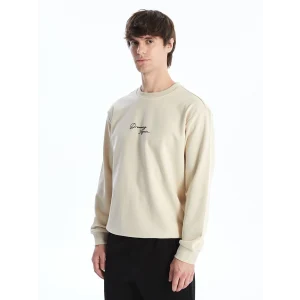 XSIDE Bej Bisiklet Yaka Baskılı Erkek Kalın Sweatshirt