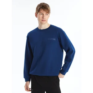 XSIDE Lacivert Bisiklet Yaka Baskılı Erkek Kalın Sweatshirt