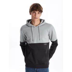 XSIDE Gri Uzun Kollu Renk Bloklu Erkek Kalın Hoodie