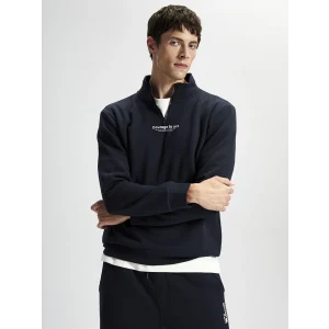 LCWAIKIKI Classic Lacivert Dik Yaka Uzun Kollu Baskılı Erkek Kalın Sweatshirt