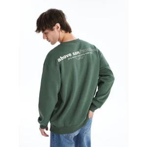 XSIDE Yeşil Bisiklet Yaka Baskılı Erkek Kalın Sweatshirt