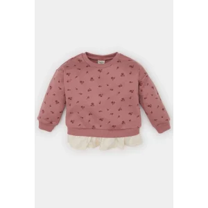 Defacto D7184 Pembe Kız Bebek Bisiklet Yaka Çiçekli İçi Yumuşak Tüylü Sweatshirt