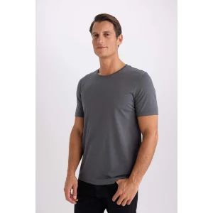Defacto M6606 Antrasit Slim Fit Dar Kesim Bisiklet Yaka Modal Karışımlı Pamuklu Basic Düz Kısa Kollu Tişört