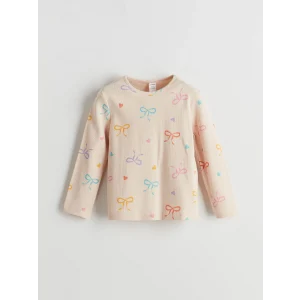 LCW Kids Ekru Bisiklet Yaka Kurdele Detaylı Kız Çocuk Tişört