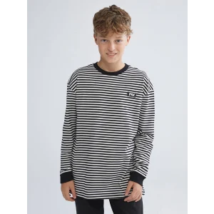 LCW Kids Siyah Bisiklet Yaka Çizgili Uzun Kollu Erkek Çocuk Tişört