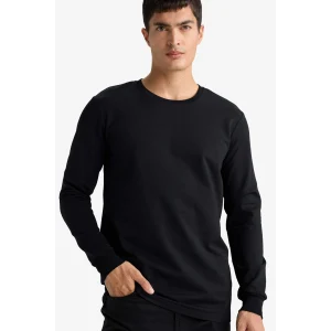 Defacto F3646AXBK81 Siyah Slim Fit Dar Kesim Bisiklet Yaka Uzun Kollu Tişört