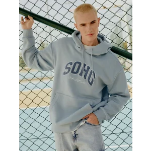 XSIDE Mavi Uzun Kollu Nakışlı Erkek Kalın Hoodie