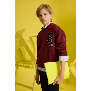 Defacto F2714A8BR194 Bordo Erkek Çocuk Oversize Geniş Kalıp Kapüşonlu Okul Sweatshirt