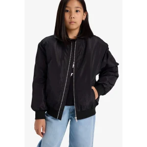 Defacto E8606A8BK27 Siyah Kız Çocuk Su Geçirmez Kolej Yaka Fermuarlı Bomber Mont