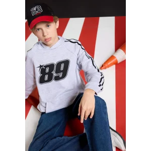 Defacto F1967A8GR400 Gri Erkek Çocuk Kapüşonlu Baskılı Sweatshirt