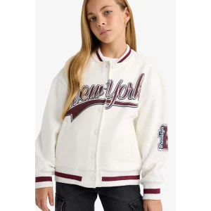 Defacto F2295A8ER105 Ekru Kız Çocuk Baskılı Kolej Yaka Bomber Ceket