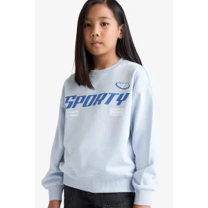 Defacto E6760A8BE216 Mavi Kız Çocuk Relax Fit Bisiklet Yaka Baskılı Sweatshirt