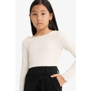 Defacto F8000A8ER233 Ekru Kız Çocuk Fitted Bisiklet Yaka Bürümcük Uzun Kollu Tişört