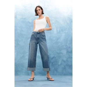 Defacto E9134AXNM34 Mavi Baggy Fit Yüksek Bel Katlamalı Paça Jean Pantolon