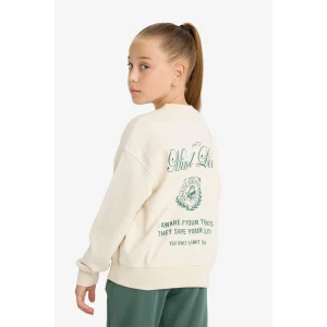 Defacto E6759A8ER99 Ekru Kız Çocuk Relax Fit Bisiklet Yaka Sırt Baskılı Sweatshirt