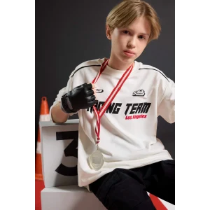 Defacto F1963A8WT32 Beyaz Erkek Çocuk Bisiklet Yaka Baskılı Sweatshirt